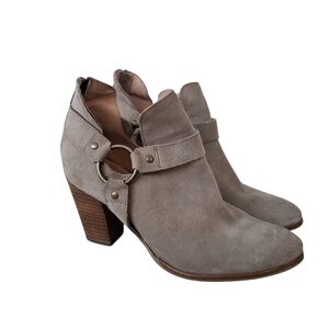 Seychelles Taupe Suede Ankle Booties Heeled Harness Details Western Boho